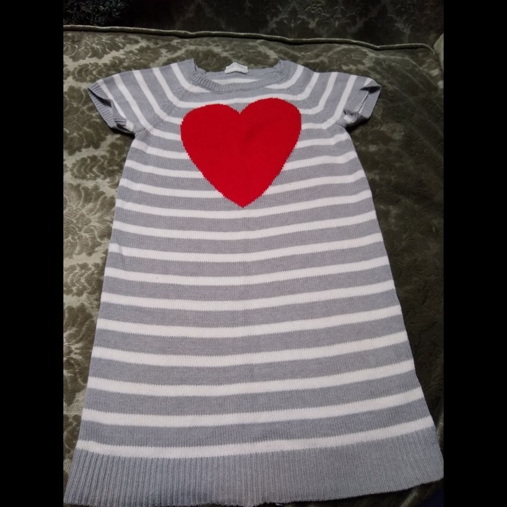 Crazy 8 Gray Striped/Heart Sweater Dress Sz. 5-6 Back to School/School Pictures